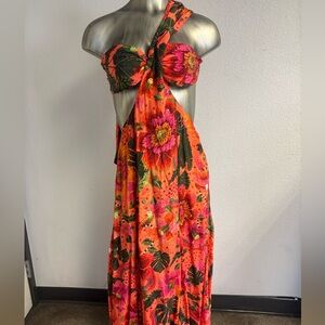 FARM RIO blooming Garden Orange One-Shoulder Maxi Dress